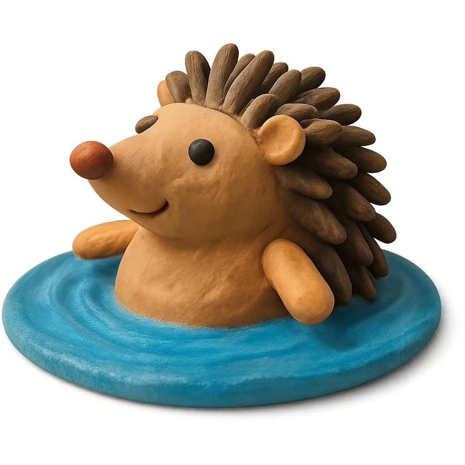 claymation style hedgehog floating on water, no background emoji