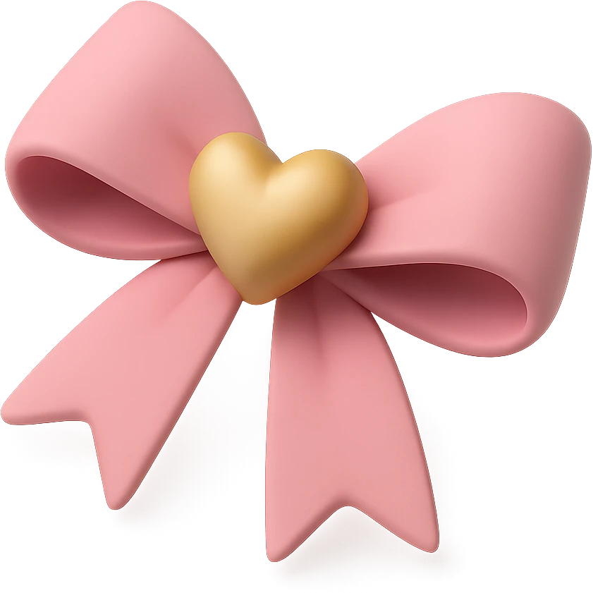 Pink bow with heart emoji