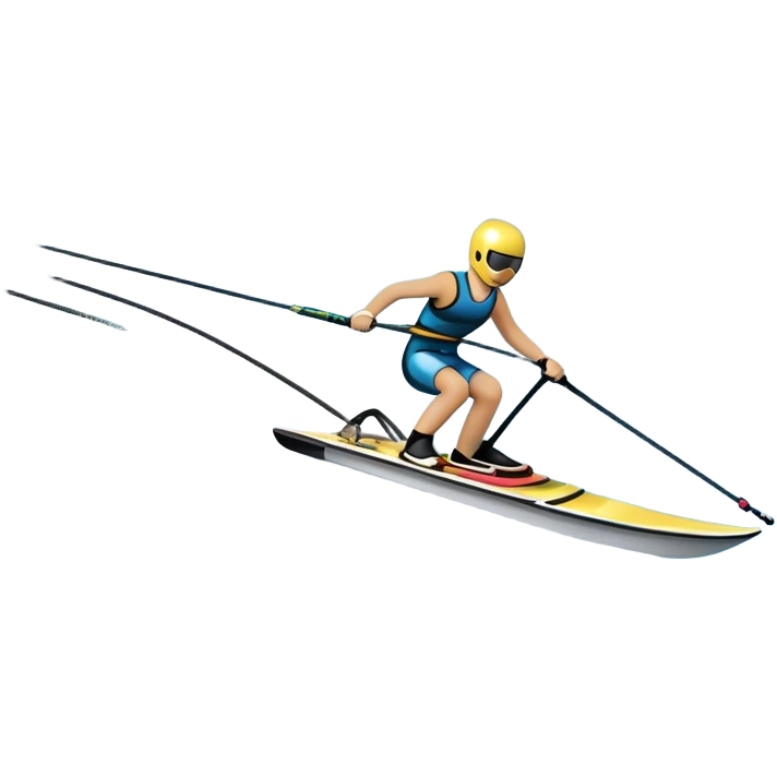 An icon showing water skis on the surface of the water, with ski ropes trailing behind. In the background, a boat fades into the distance, leaving a wake. The focus is on the skis gliding across the water. Transparent background highlights the thrill and speed of water skiing. emoji