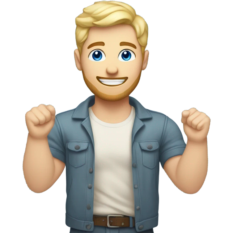 full body raised arms light curl blonde 30yo man blue eyed pale skin emoji