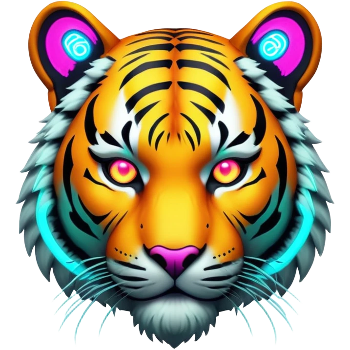 Cyberpunk tiger with neon lights and implants emoji