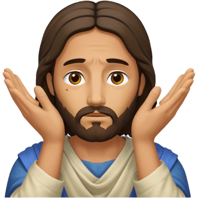my workmate accidentally misspelled "Jesus christ" as "Jesbus christ", make an emoji of jesus with his hands on his face looking like hes ironically in pain emoji