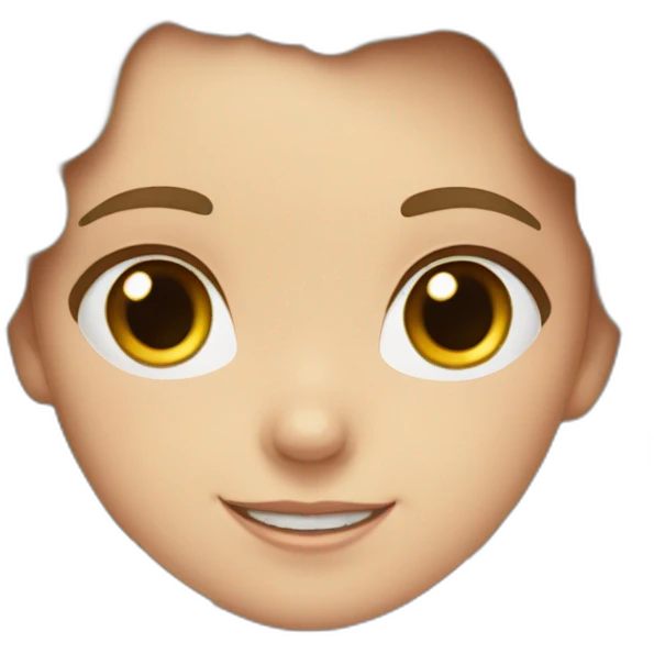 White girl, with wavy dark blonde hair and two bows on top with two bows. Dark brown eyes and dimpled smile emoji