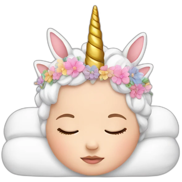 Sleeping white Newborn with unicorn headband emoji