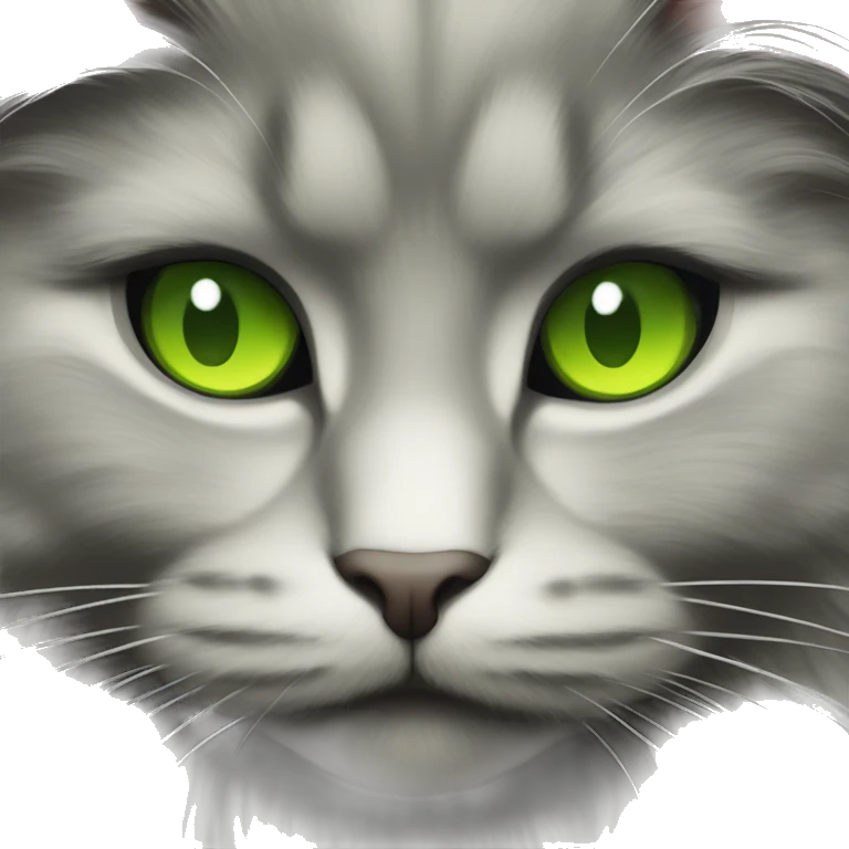 Fluffy black long haired cat with lime green eyes emoji