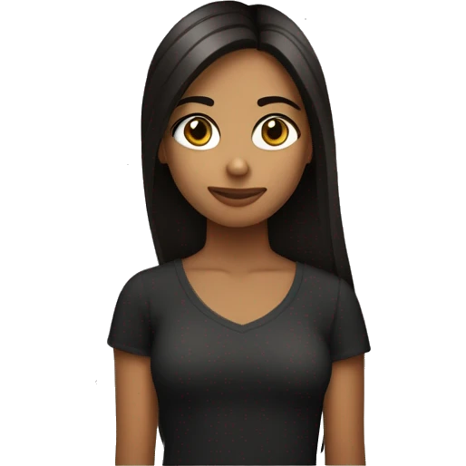 Una chica con cabello negro largo straight  y color trigueña ojos marrones oscuros usando una camisa blanca  emoji