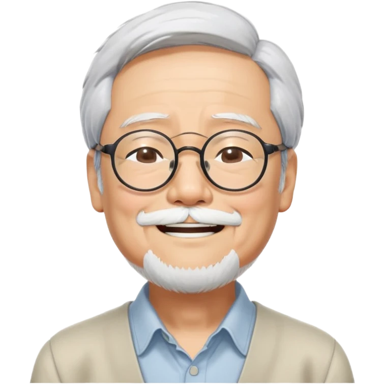 _cinematic-realistic-portrait-of-hayao-miyazaki,-depicted-with--large-rectangular-glasses,-his-happy-expression-rendered-in-lifelike-detail,-illuminated-with-soft,-realistic-lighting-that-emphasizes-his-creative-genius, his eyes shut  closed because of his large smile. eyes are shut emoji