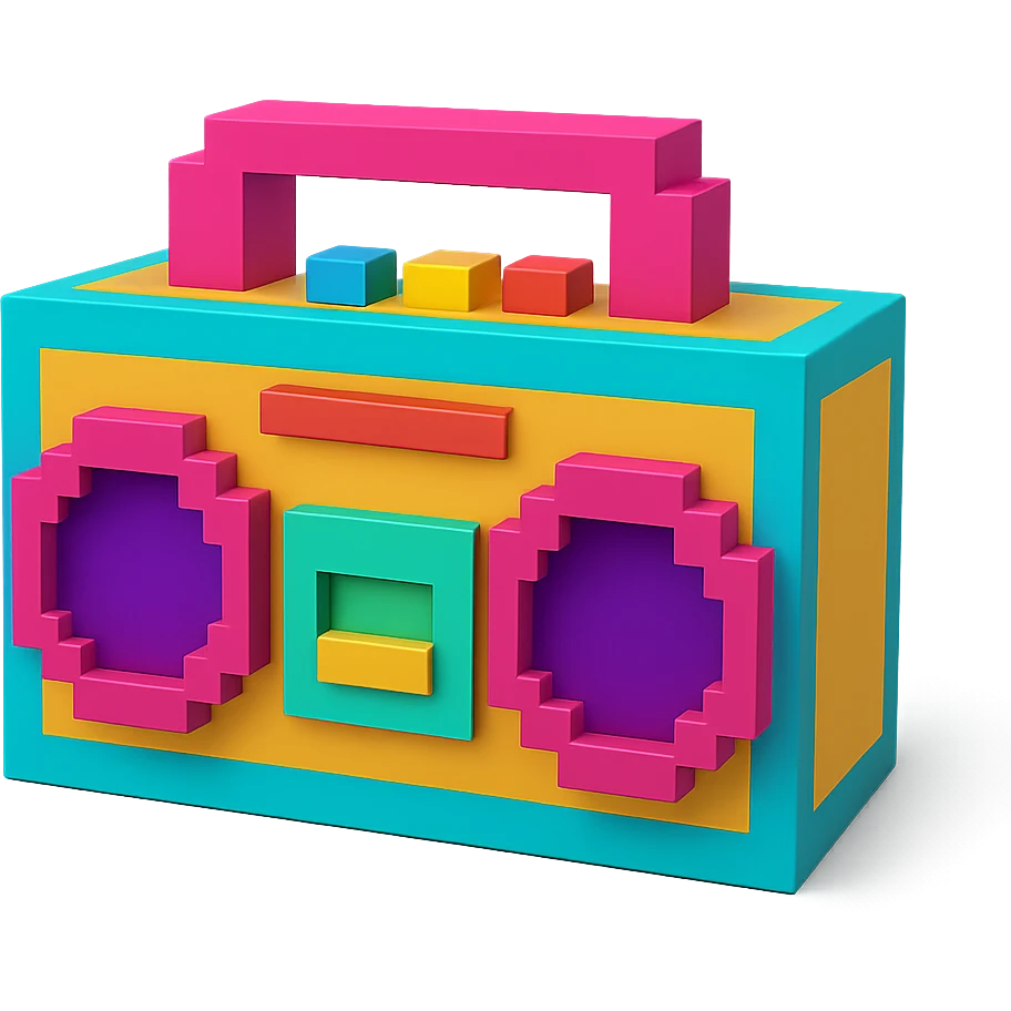 A boombox in voxel style, front view emoji