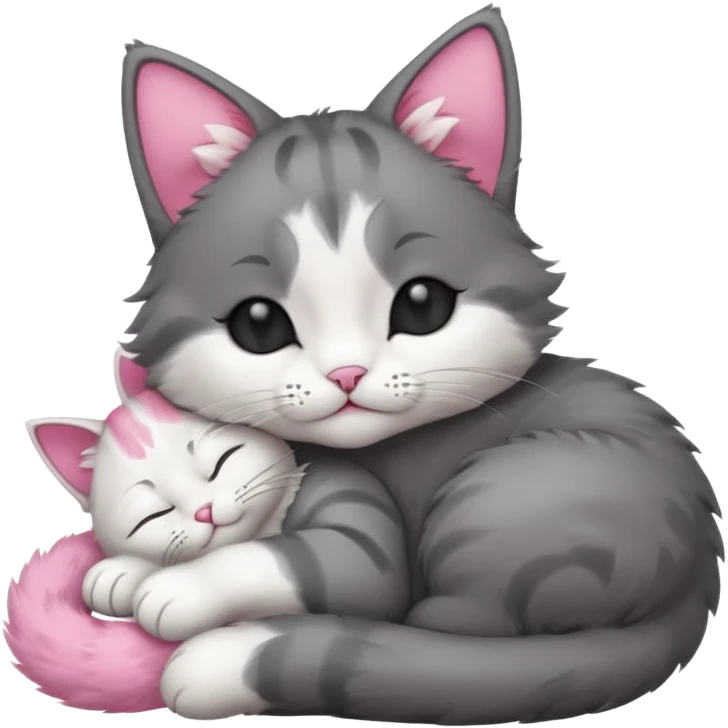 dark grey and white small cat with his eyes closed lying down leaning on its elbow with its paw curled under its head holding it up emoji