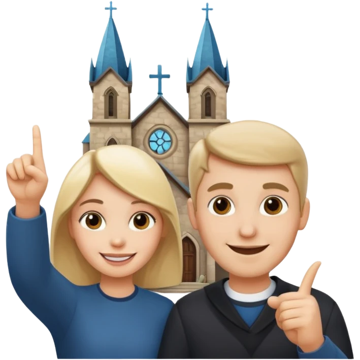 couple pointing to a church in the background emoji