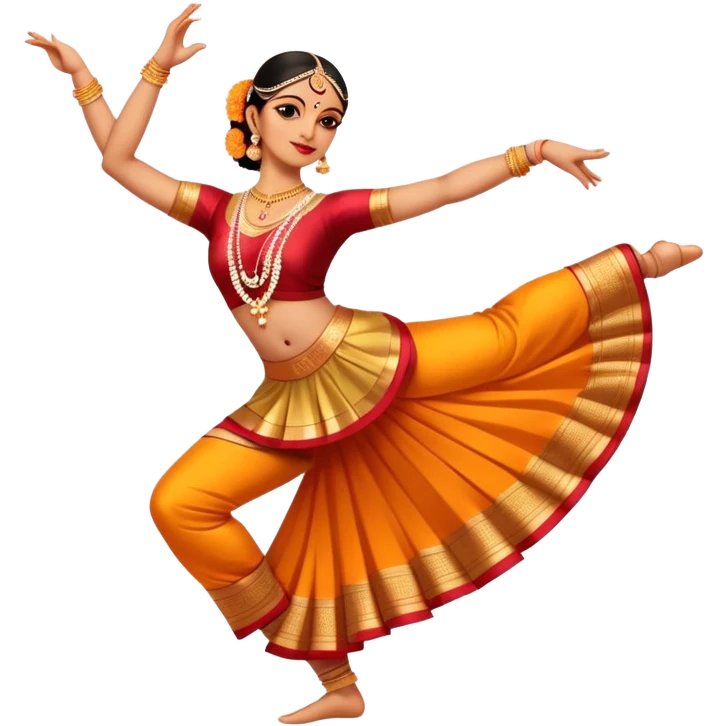 cinematic-realistic-bharatanatyam-dance-emoji,-depicted-as-an-elegant-classical-indian-dance-performance-with-graceful-poses,-intricate-costumes,-and-expressive-hand-gestures,-rendered-with-rich-textures-and-warm-dramatic-lighting, single dancer full body  emoji