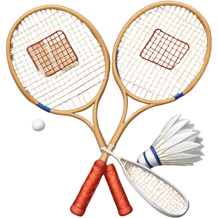 Two crossed badminton rackets with a shuttlecock resting in between, set against the faint outline of a badminton court. The image highlights the tools of the sport, with a subtle emphasis on the court's net and boundaries, symbolizing competition and skill. emoji