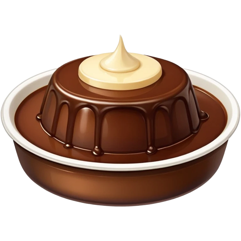 a bowl of chocolate pudding topped with white flan, shiny and smooth emoji