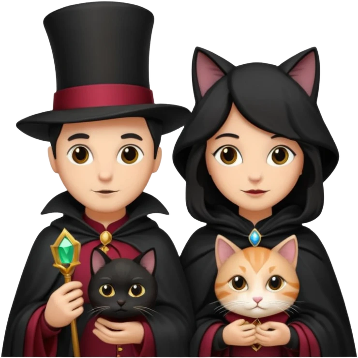 magician couple and their pet cat emoji
