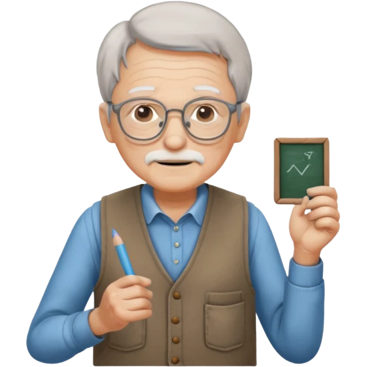 old, wearing vest, wearing glasses, hold chalk on their hand emoji