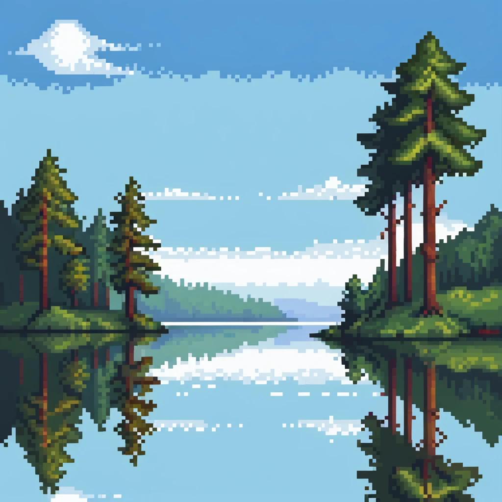 Calm river with reflection of trees and sky emoji