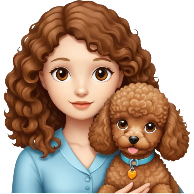 à beatiful long hair brunette wavy with  brown eyes and apricot toy poodle  dog girl emoji
