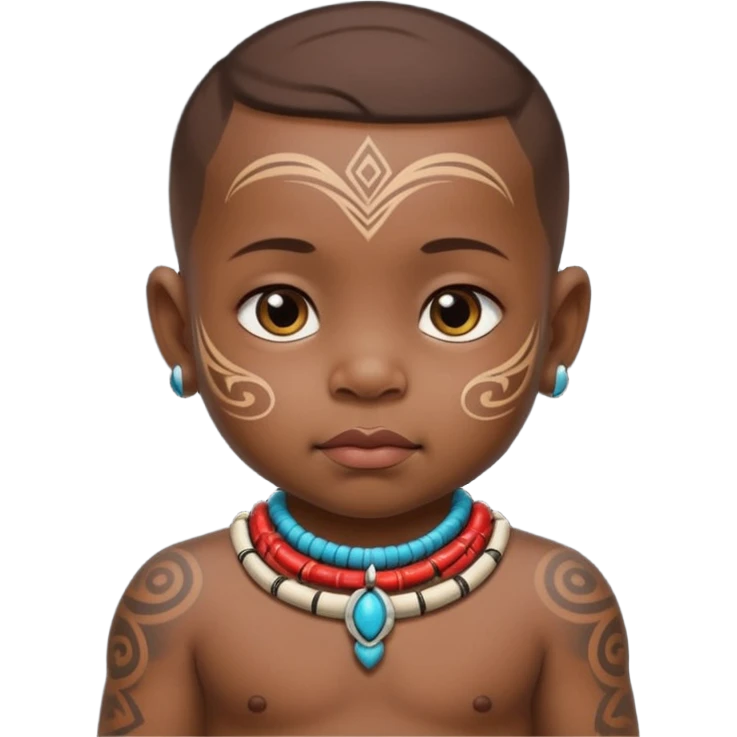 tatooed baby on neck and face, tribal ancient emoji