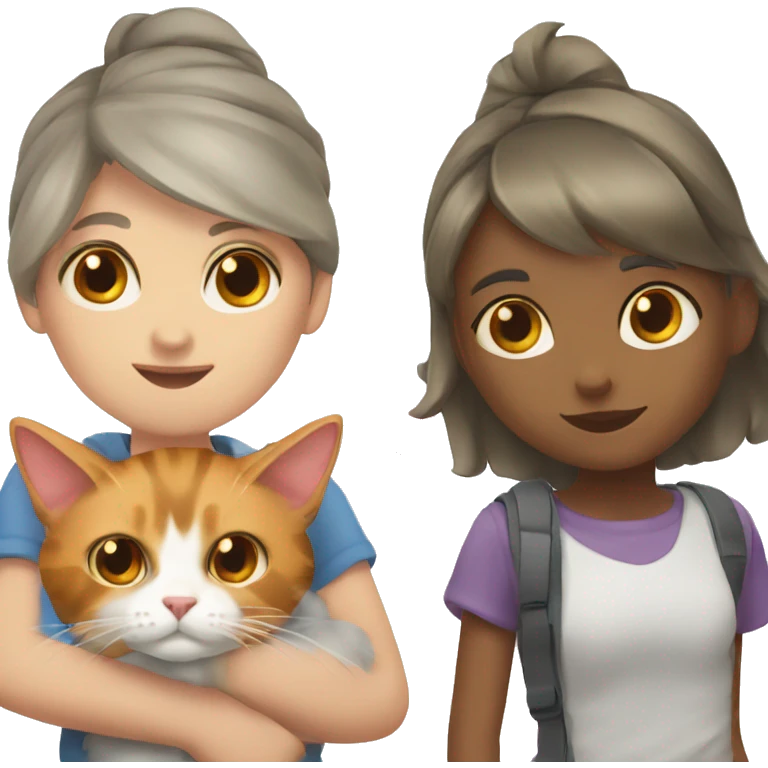 calico cat with a girl carry her emoji