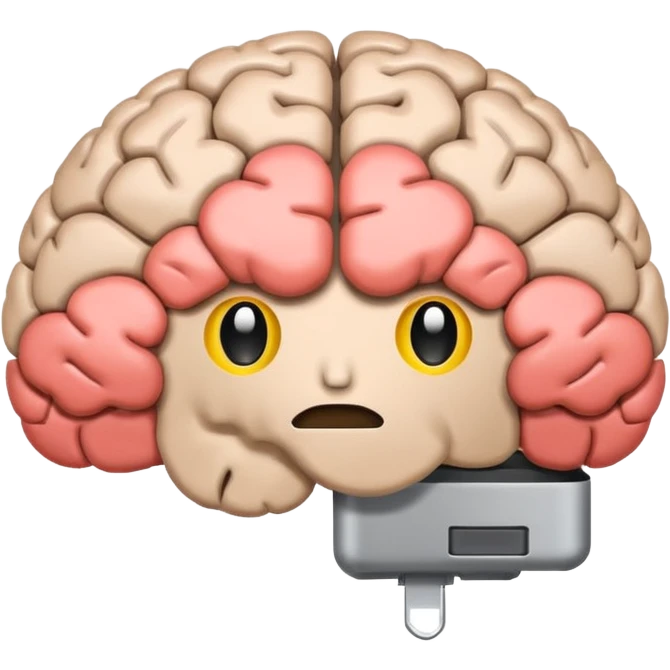 brain emoji with a low battery logo emoji
