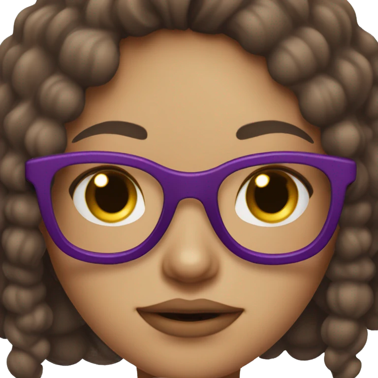 Girl with brown hair wearing purple glasses, pink lips, on blank background emoji