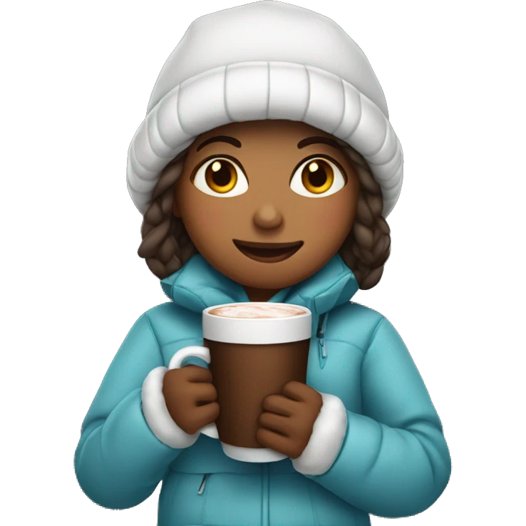 Girl wearing winter jacket holding hot chocolate  emoji
