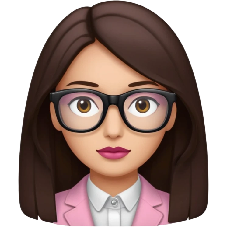 une ado, brune aux cheuveux tres fonces longs lisses blanche, ,lunettes carres/ rectanglesnoires, yeux bruns joues rose, haut noir emoji