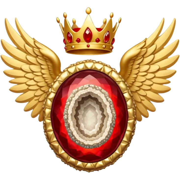 Big onyx geode with red rubby dots inside award-in-frame-decorated-with-big-golden-angel--wings and crown emoji