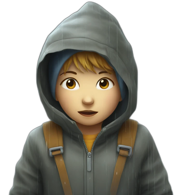 Children on Rain affraid by redcat emoji