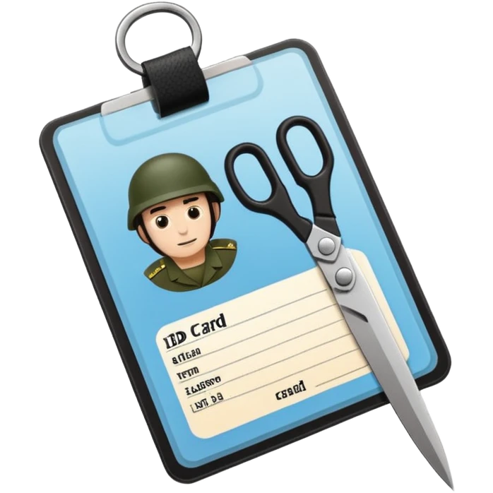 Floating black Scissors cutting in half an idf soldier ID card with a little chip in 2 parts emoji