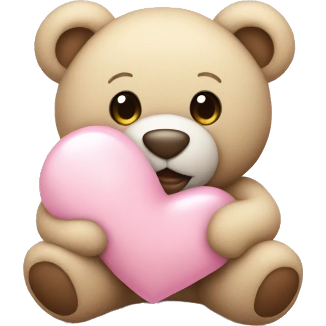 stuffed teddy holding light pink heart emoji