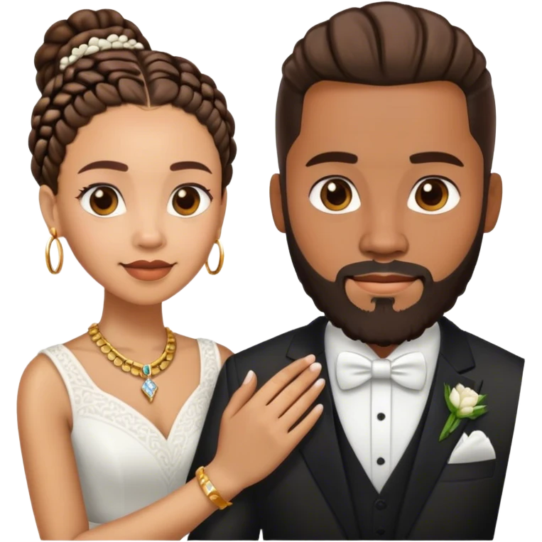 Lightskin guy with beard and cornrows and his brown skin wife married emoji