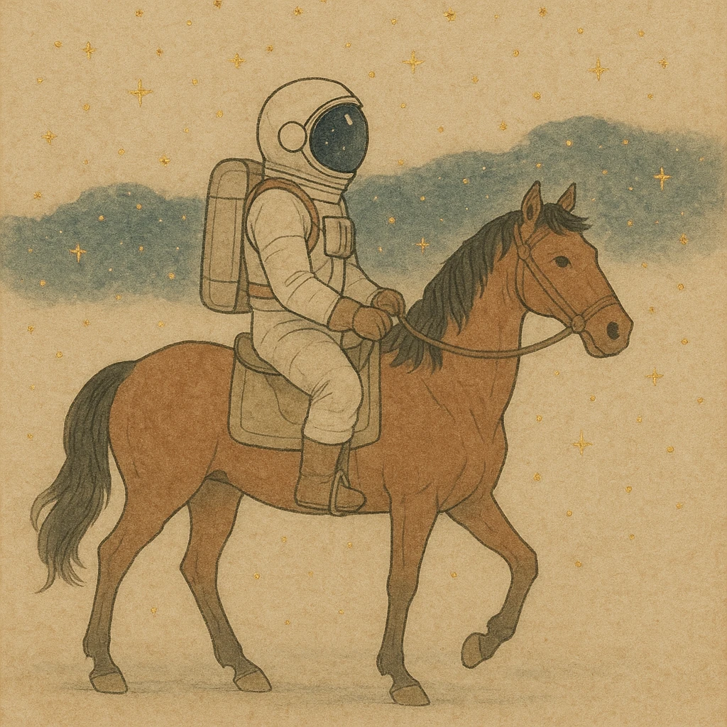 astronaut on horseback with stars in background emoji