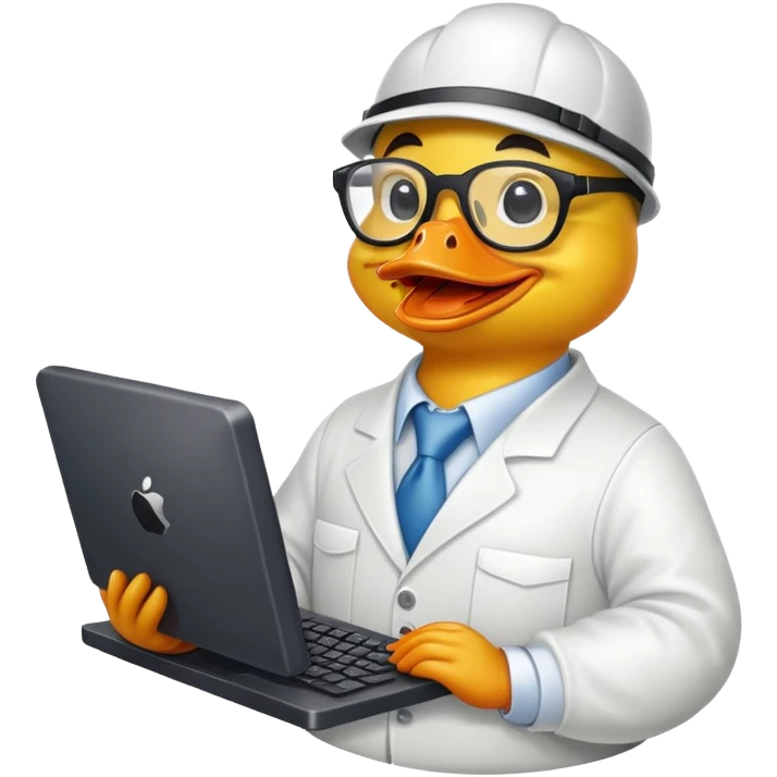 A very happy and lively computer engineer duck emoji