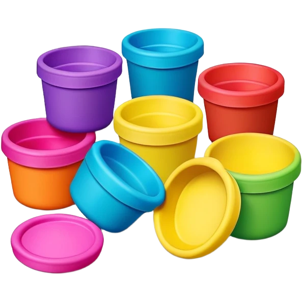 Play-Doh containers with colorful clay emoji