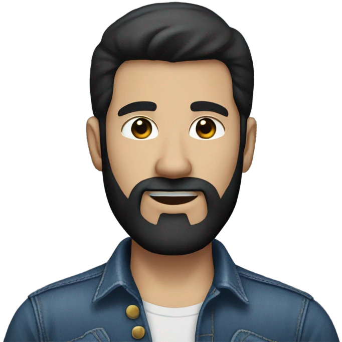 person with a black beard. No moustache. White skin tone. Nice black hair. Denim dark blue shirt emoji