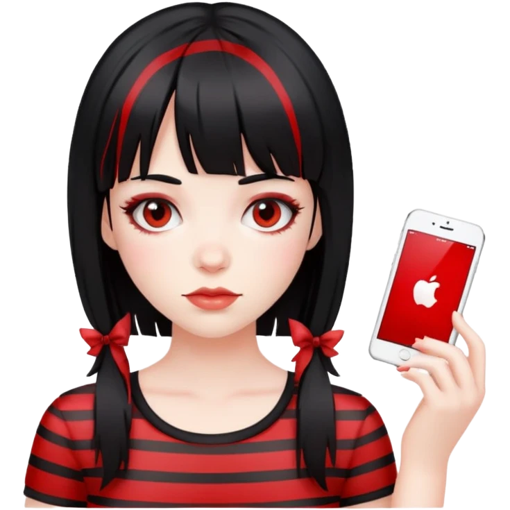 Pale girl, black hair with red striped hair and bangs emoji