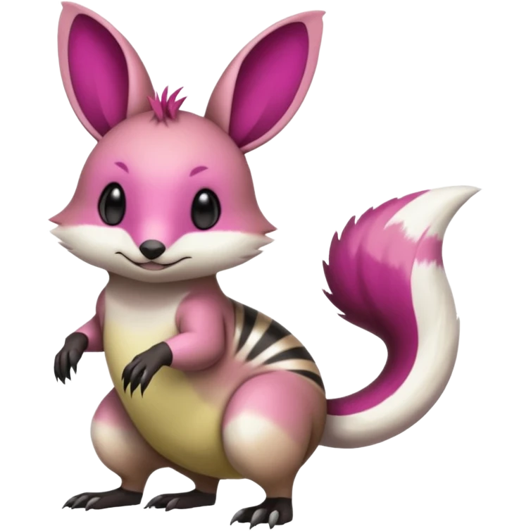 Green-Magenta-gradients Minccino-Emolga-Numbat-Sergal-fusion-hybrid-animal-creature, full body emoji