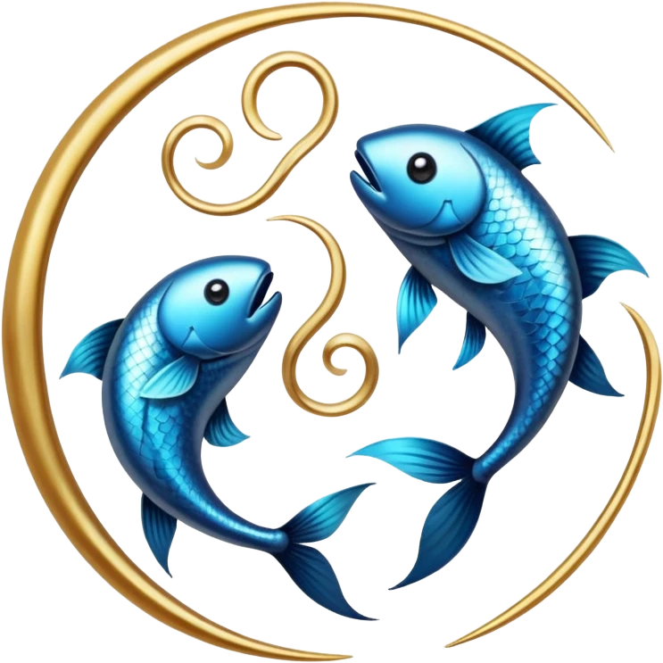The zodiac symbol Pisces. Two fish in a “yin-yang” formation. One fish’s head is facing the other fish’s tail, and vice versa forming a hoop emoji