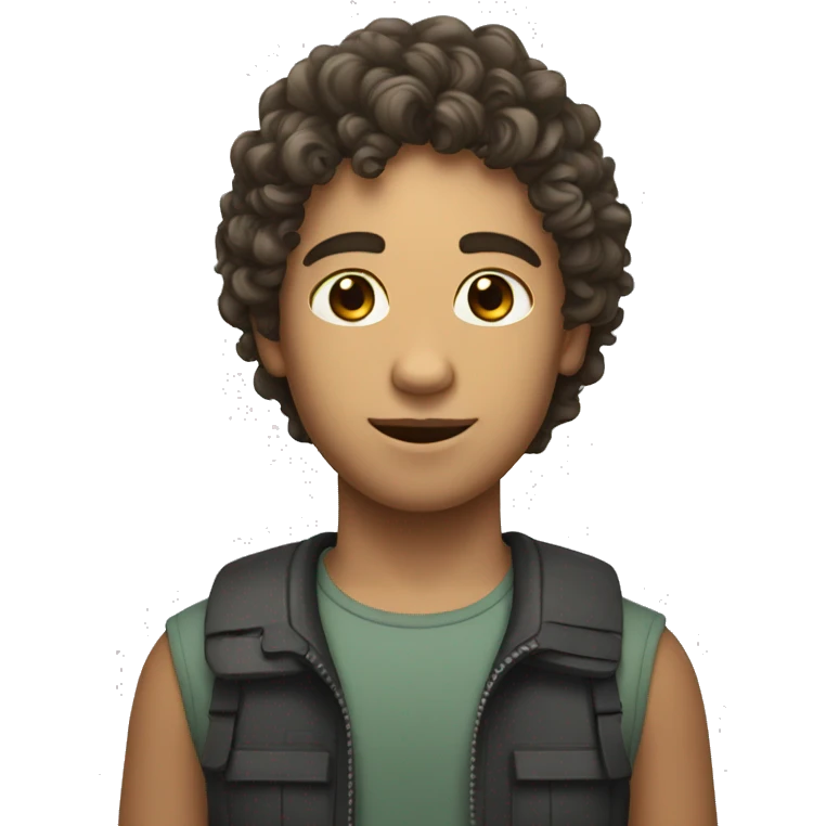 curly boy with medium lenght hair with throphy emoji