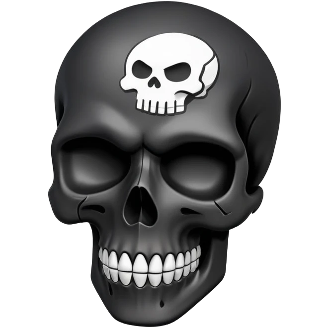 smooth black skull with rebellious graffiti and brand logos, slightly tilted angle emoji