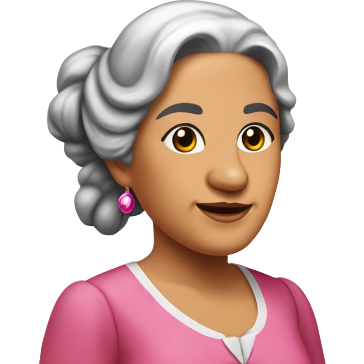 Mariana Bracetti Cuevas was a patriot and leader of the Puerto Rico independence movement. Pink dress. 2 pigtails. Dark hair old woman. emoji