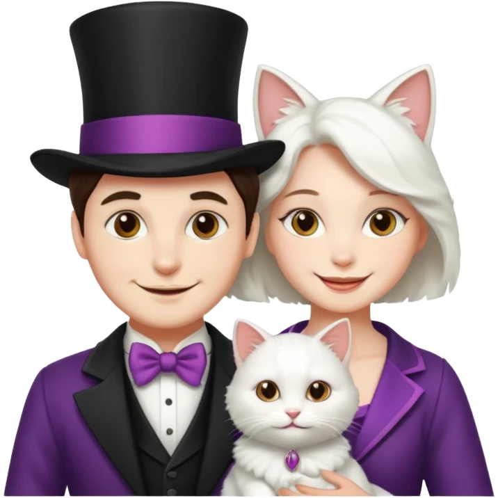 magician couple and their pet cat emoji