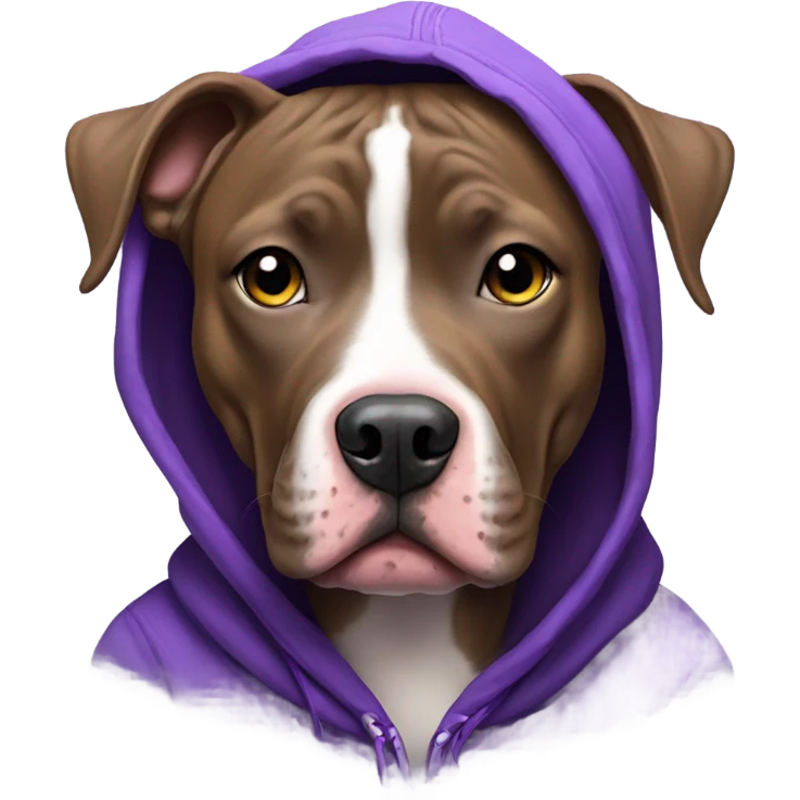 Brindle colored Pitbull in a purple hoodie  emoji