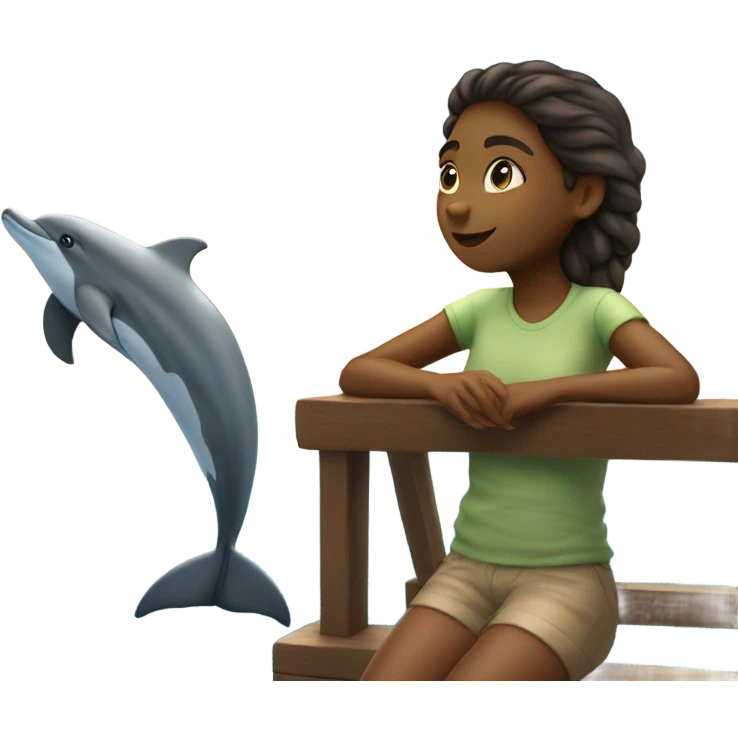 girl is watching dolphins from sailboat emoji