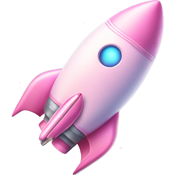 Pastel Pink Rocket "A pastel pink rocket ship with glowing engines, sparkling stars painted on its body, and a dreamy, glittering trail as it launches." emoji