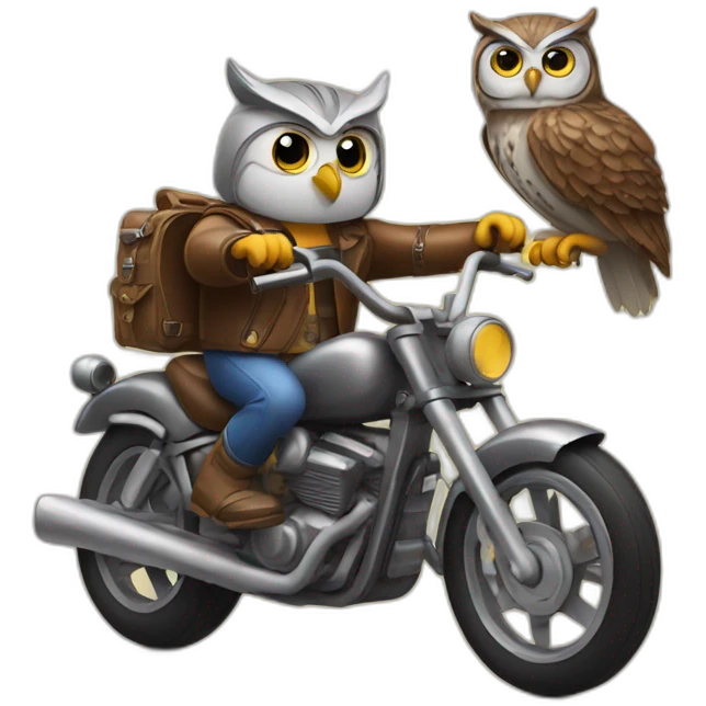 Owl driving a motorcycle emoji