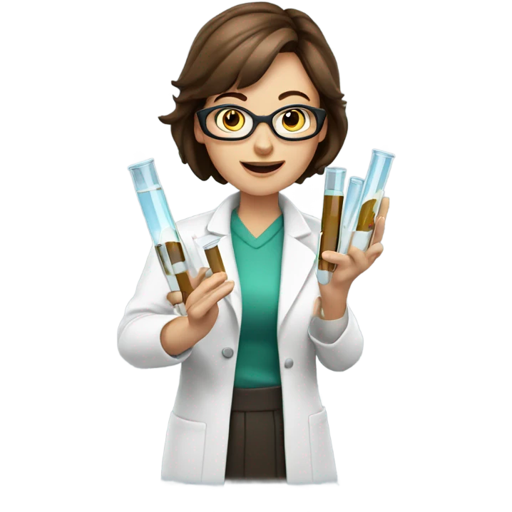 Science teacher female, brown hair, exploding test tubes in hand emoji