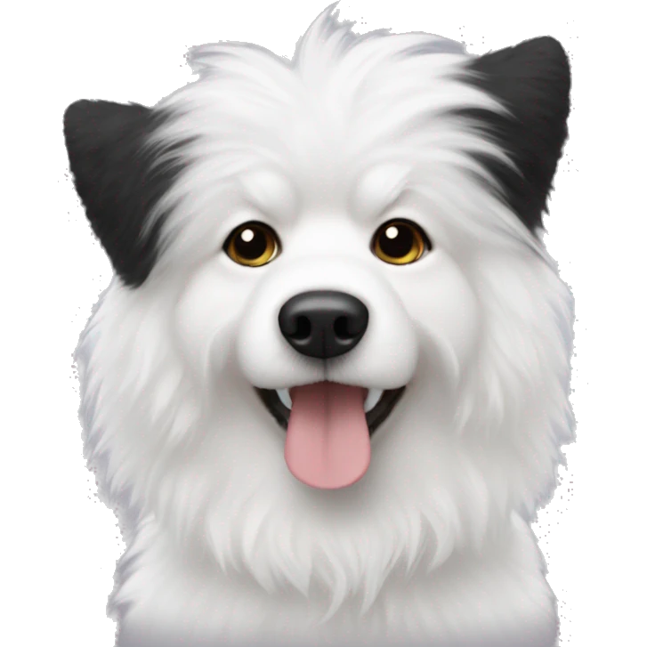 white fluffy dog with black ears emoji