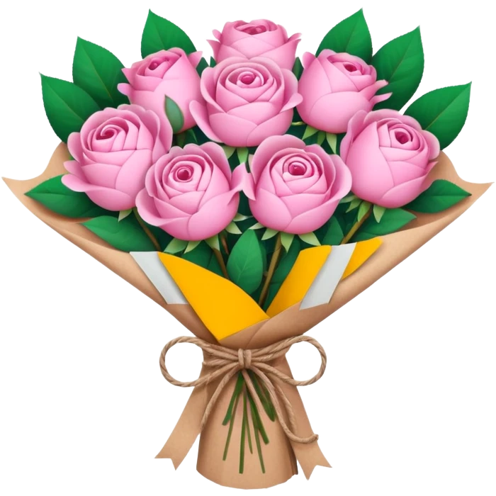 Bouquet of pink flower like rose and peony wrapped in kraft paper emoji